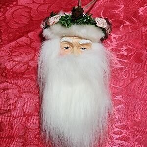 Vintage Old World Victorian Style Santa Claus Head Figurine Tree Ornament Rustic